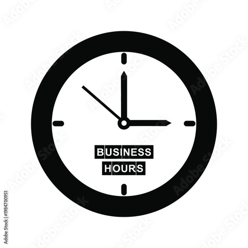 Business hours clock with flip display showing opening and closing times for shop or office hours.