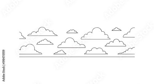 Cloud pattern landscape vector illustration with linear sky elements for outdoor background weather forecast and nature design.