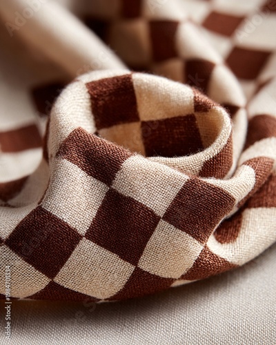 Close-Up of Patterned Fabric with Brown Squares