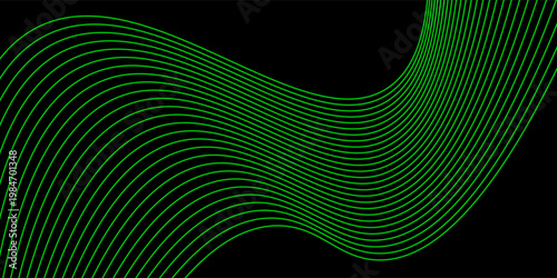 Abstract Green Dynamic Curved Lines on Black Background
