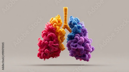 Abstract Colorful Lung in Smoke Swirl Pattern on Neutral Background