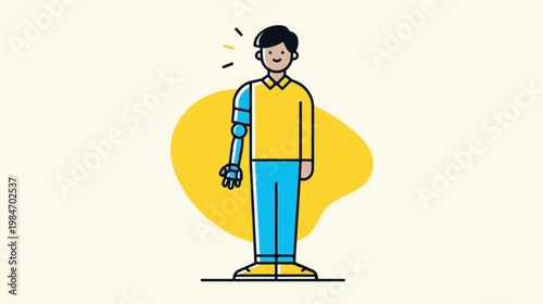 Person with Prosthetic Arm in Flat Design Illustration