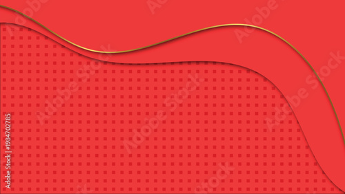 Red Layered Wave Abstract Background with Gold Outline and Dotted Pattern