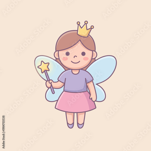 Cute Fairy Princess Cartoon Character Magic Wand Fantasy Vector Illustration