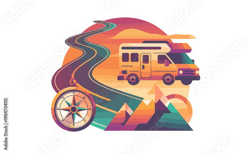 Adventure awaits: A vibrant illustration of a campervan embarking on a journey.