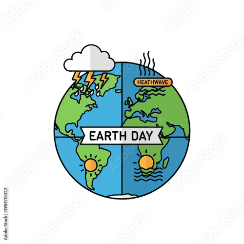 Earth Day Climate Change Concept: Four Seasons, Global Warming, Weather Events