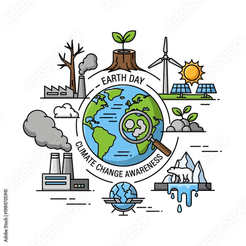 Earth Day Climate Change Awareness: Planet, Renewable Energy, Pollution, Nature