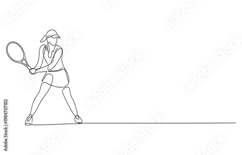 Continuous line drawing of a female tennis player hitting a forehand shot vector illustration athletic forehand continuous illustration outdoors recreation lifestyle competition training