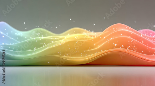 Abstract Colorful Wavy Background with Sparkling Particles and Gradient.