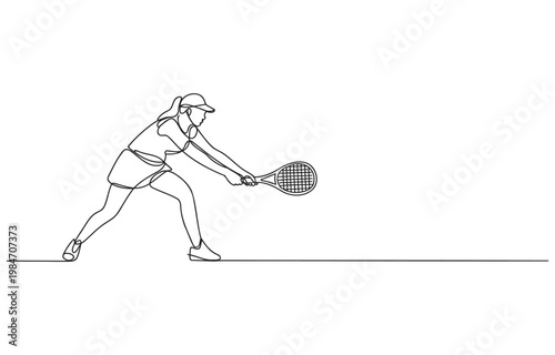 Continuous line drawing of a female tennis player hitting a forehand shot vector illustration athletic forehand continuous illustration outdoors recreation lifestyle competition training