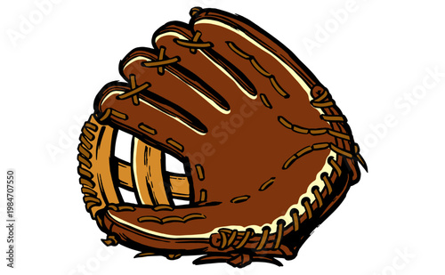 Vintage baseball glove vector illustration for t-shirt print, poster and sticker. Retro brown leather baseball mitt graphic design.