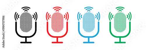 Microphone icon with sound waves audio voice recognition recording message podcast mic symbol vector.