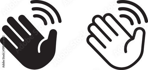 waving hand icon set greeting gesture line art vector illustration