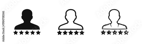 User Rating and Customer Review Icons with Profile and Five Stars Feedback