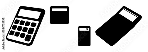 Accounting calculator set with solid black icon on white background featuring accounting, calculator, finance with minimalist and line art