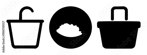 Click and Collect icon set with solid black icon on white background featuring icon, symbol, graphic with grocery and services