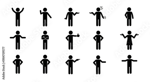 Collection of diverse stick figure poses and gestures.