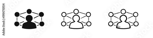 Networking and Social Connection Icons with Central Person and Nodes Network