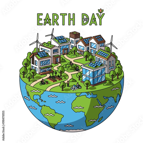 Eco-friendly sustainable city on planet Earth, Earth Day concept, green living