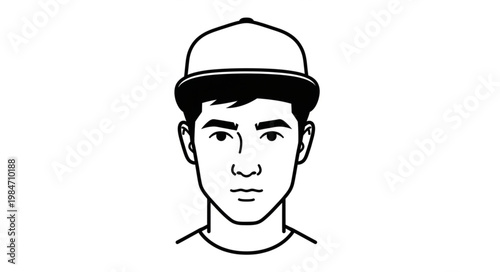 Young man wearing a baseball cap frontal portrait.