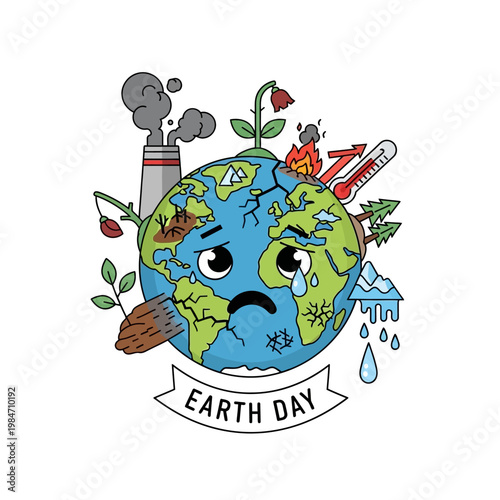 Sad Earth Crying Over Pollution and Climate Change, Environmental Crisis