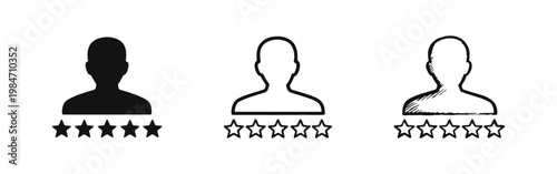 Professional Rating and Quality Review Icons with Person Profile and Five Stars