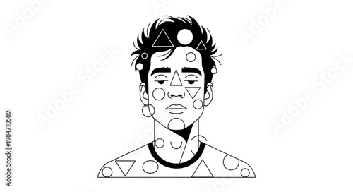 Young man wearing facial skincare patches illustration.