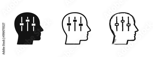 Mind settings and brain optimization icon set, adjustment sliders for personal growth
