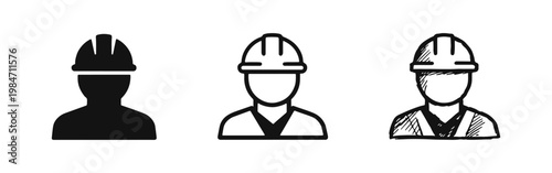 Construction worker and engineer icon set, safety helmet and industrial labor concept