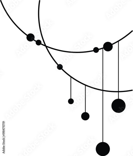 Black and white illustration of abstract circles and lines in a modern design