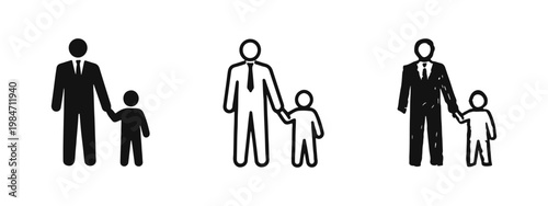 Parent businessman holding child's hand icon set, legacy and heritage concept