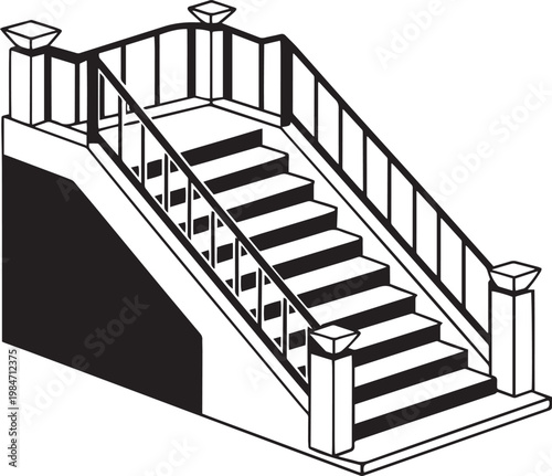 isometric staircase with railing vector – stairs, banister & steps silhouette .
