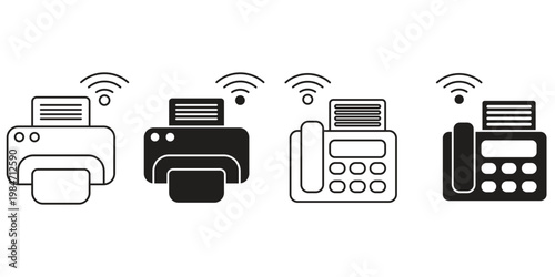fax machine icon in outline and silhouette style