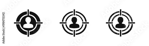 Target Audience Icon Set with Human Profile in Crosshairs Solid Outline and Sketch Styles