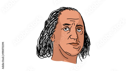 Benjamin Franklin portrait, flat vector illustration