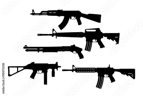 Weapon silhouette set with assault rifle and shotgun