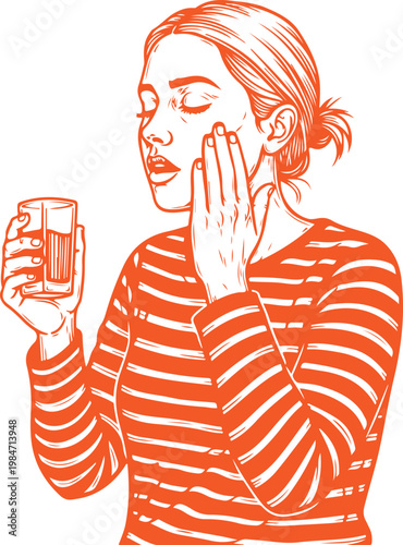 a woman applying cream to her face Vector, illustration