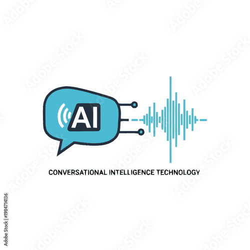 Artificial Intelligence conversational technology with sound wave visualization.