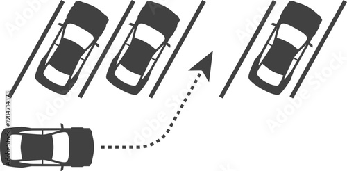 Parking icon set with cars, parking signs, maps and vehicles in flat blue and gray style isolated on white background, perfect for navigation apps, transport and urban design projects.