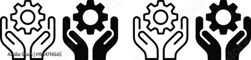 Collaborative hands holding interconnected gears symbolizing teamwork and synergy