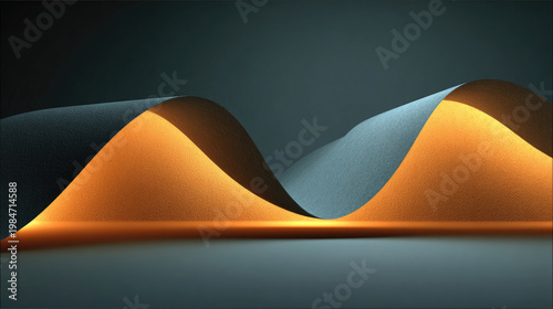 Abstract paper wave with orange light and dark background.