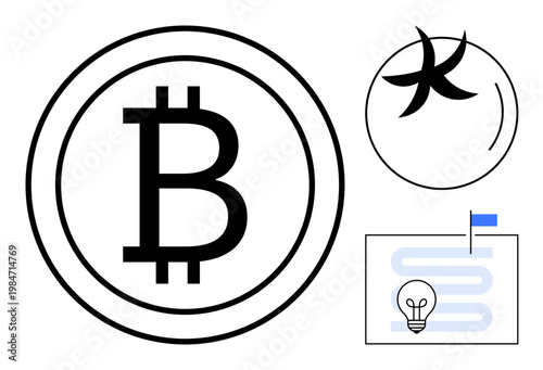 Cryptocurrency visual. Bitcoin logo with abstract graphics cryptocurrency exchange and innovation. Cryptocurrency as a digital asset and decentralized finance concept. Ideal for fintech, digital