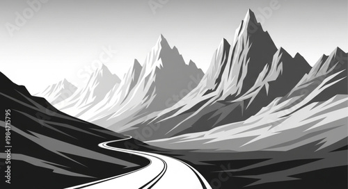 Winding Mountain Road Curving Through Alpine Peaks.