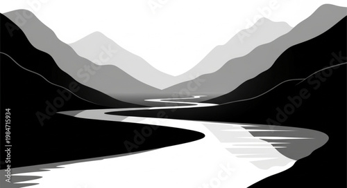 Winding River Flowing Through Mountain Valley Landscape.