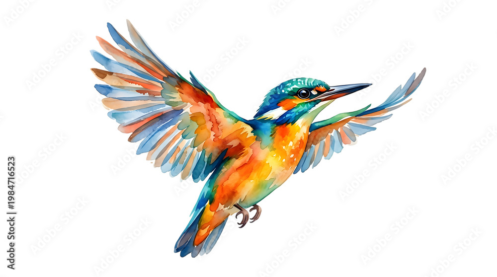 Obraz premium Vibrant kingfisher bird in mid-flight with wings spread wide