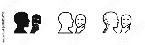 Man Holding Happy Face Mask Icon Set