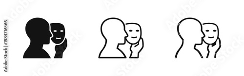 Psychological Mask Icon Set - Person Hiding Behind Smiling Face Mask Vector