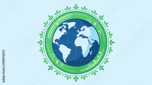 An iconic flat design illustration of a stylized Earth globe surrounded by a transparent green protective shield, symbolizing the defense and security of our planet. 