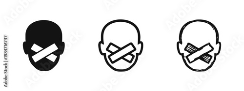 Freedom of Speech Icon Set - Censored Human Head Vector Illustration