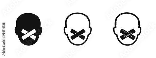 Censorship Icon Set - Gagged Human Face Vector Illustration